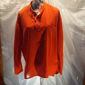 Orange Casual Button-Front Shirt Made In Nepal